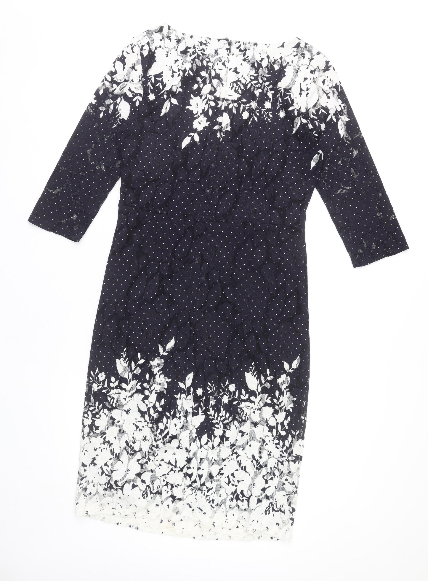 Phase Eight Women’s Black Floral Polka Dot Knee Length Sheath Dress Size 12