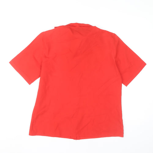 Canda Womens Red Short Sleeve Bow Neck Blouse Size 12 Polyester Classic
