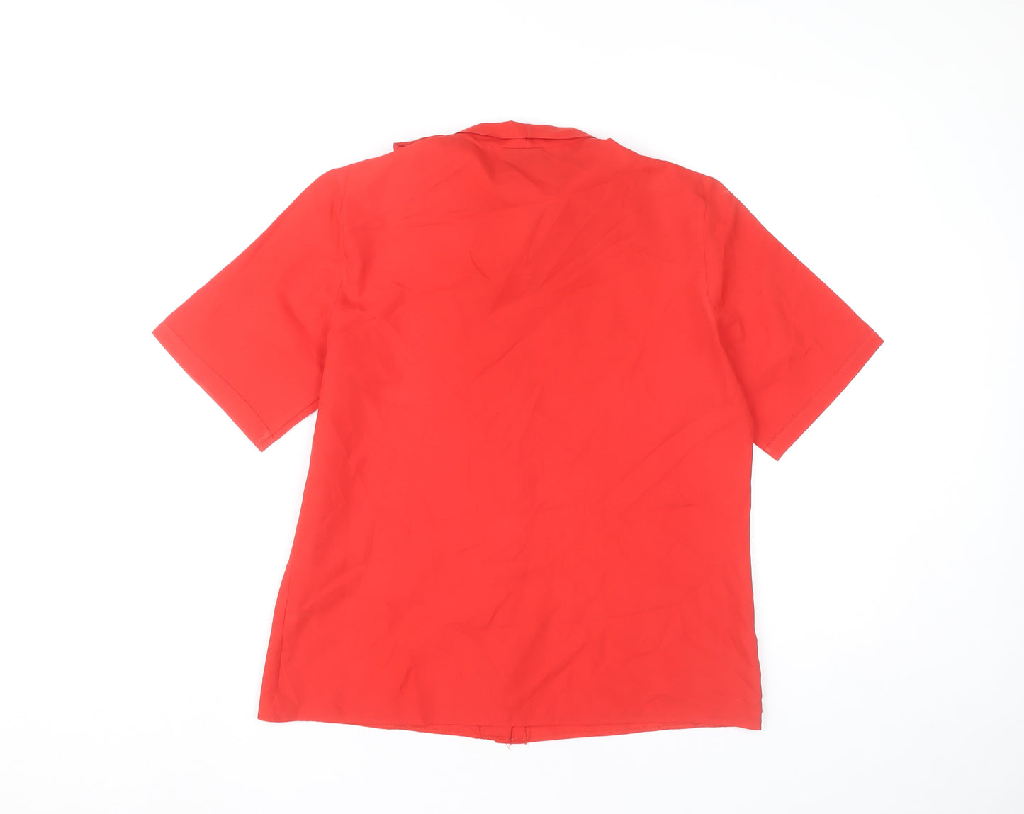 Canda Womens Red Short Sleeve Bow Neck Blouse Size 12 Polyester Classic