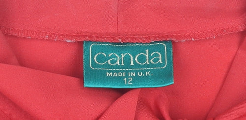 Canda Womens Red Short Sleeve Bow Neck Blouse Size 12 Polyester Classic