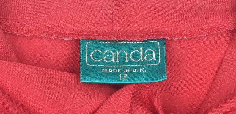 Canda Womens Red Short Sleeve Bow Neck Blouse Size 12 Polyester Classic