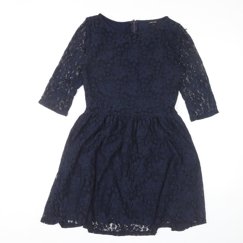River Island Women’s Blue Lace Fit & Flare Knee Length Dress UK 12