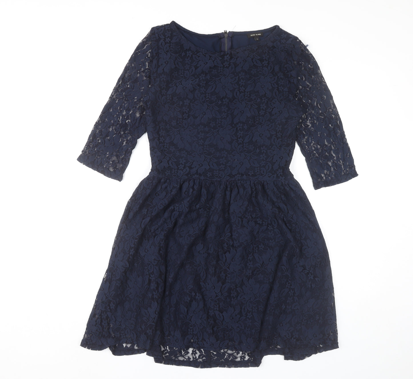 River Island Women’s Blue Lace Fit & Flare Knee Length Dress UK 12