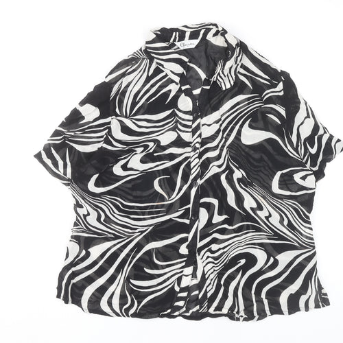 Classics Women Black White Animal Print Button-Up Shirt Size 16