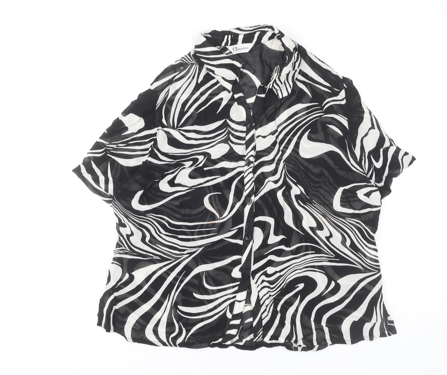 Classics Women Black White Animal Print Button-Up Shirt Size 16