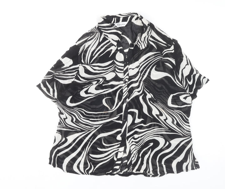 Classics Women Black White Animal Print Button-Up Shirt Size 16
