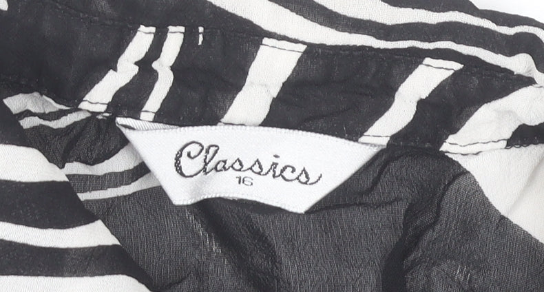 Classics Women Black White Animal Print Button-Up Shirt Size 16