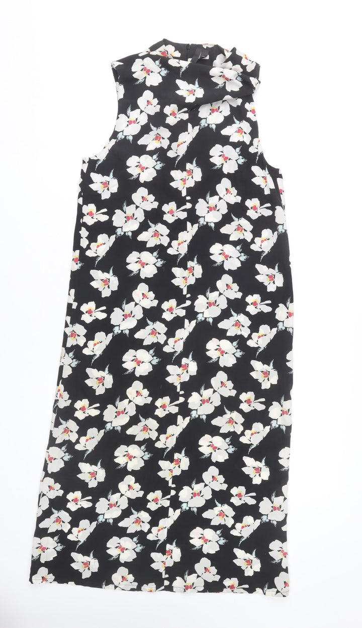 Topshop Women’s Black Floral Shift Dress UK 4 Sleeveless Midi