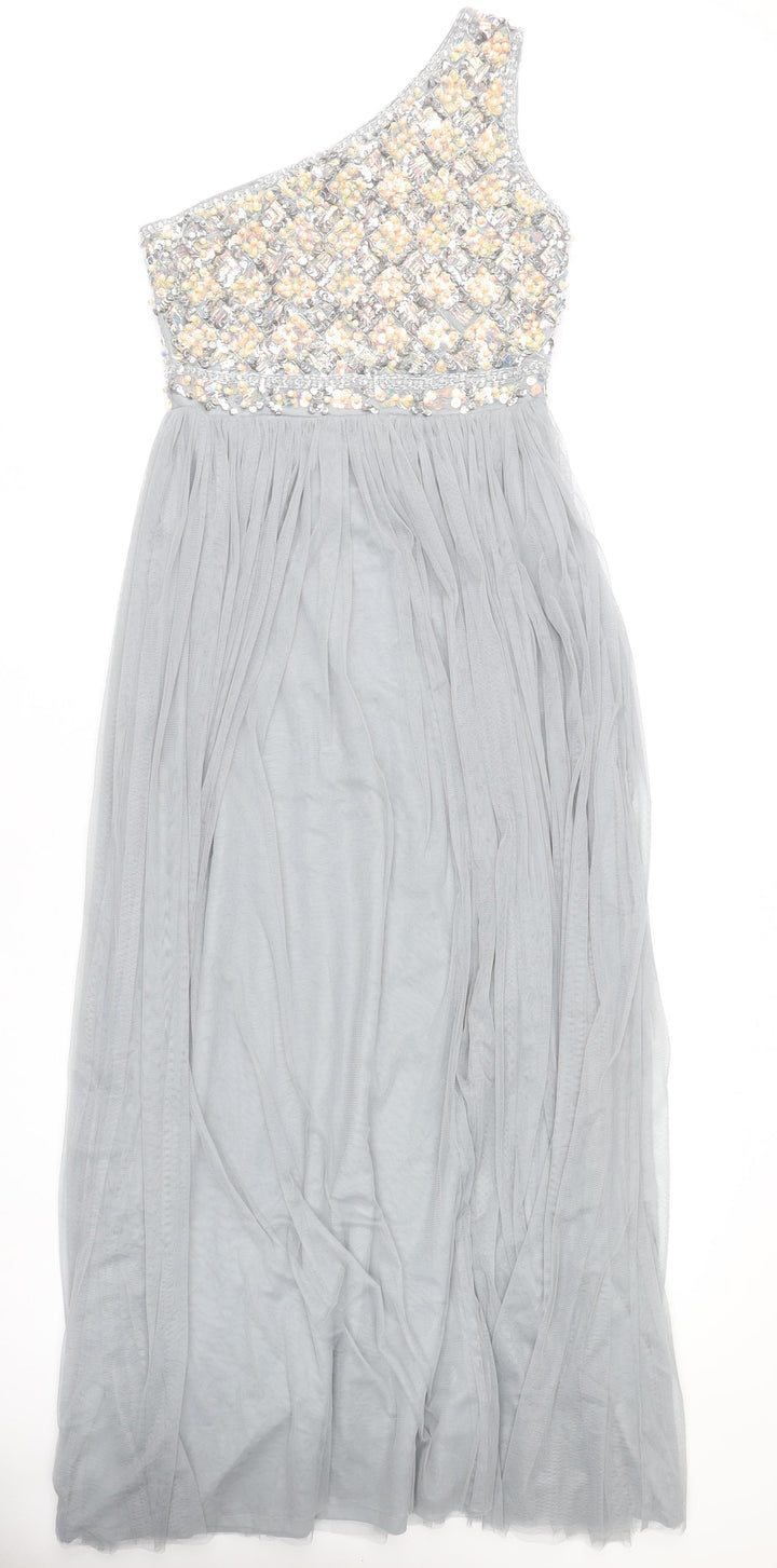ASOS Women’s Grey Sequin Maxi One Shoulder Formal Dress Size 12