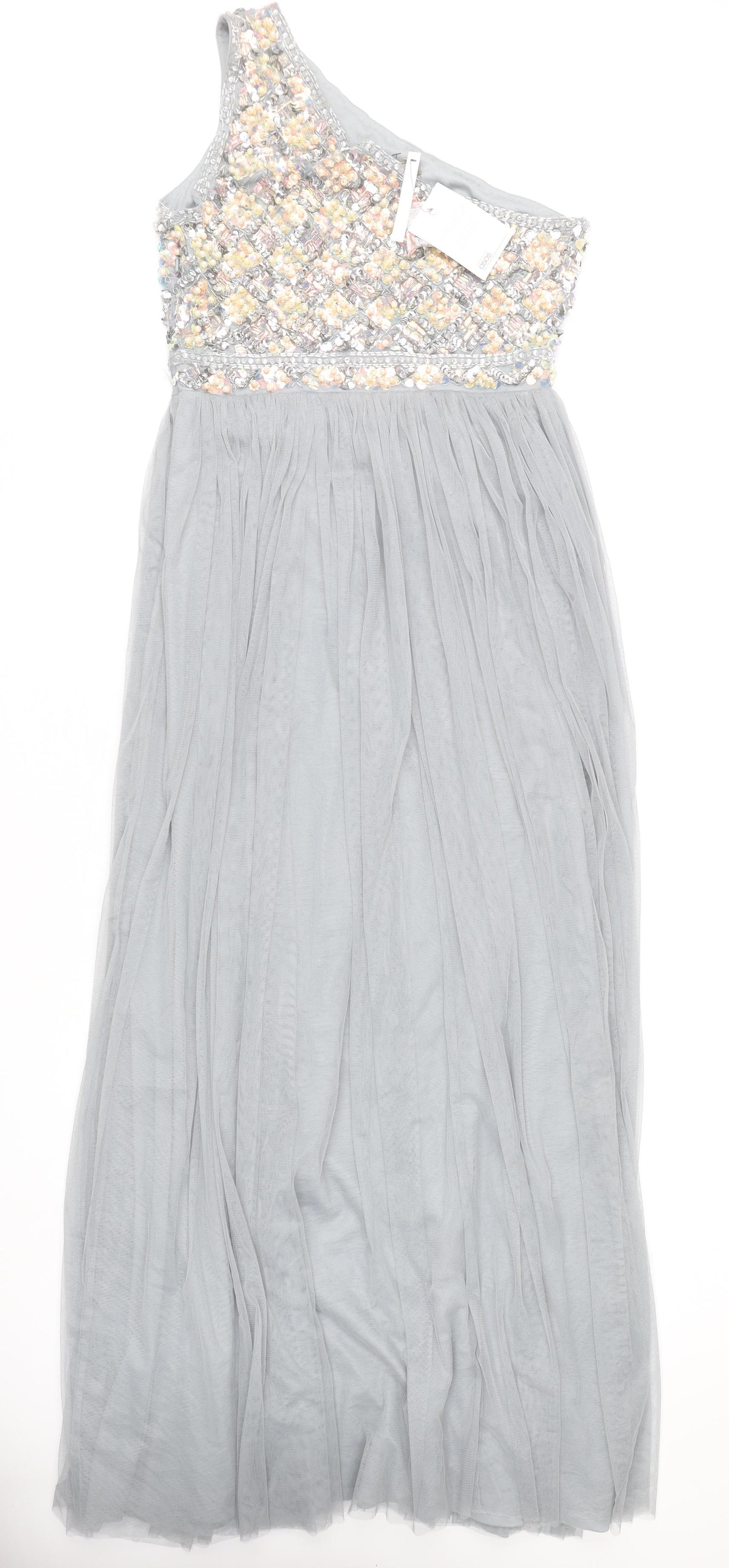 ASOS Women’s Grey Sequin Maxi One Shoulder Formal Dress Size 12