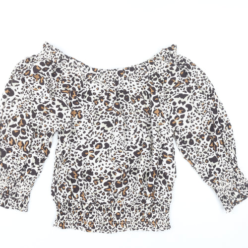 Oliver Bonas Women’s Leopard Print Off Shoulder Blouse UK 6