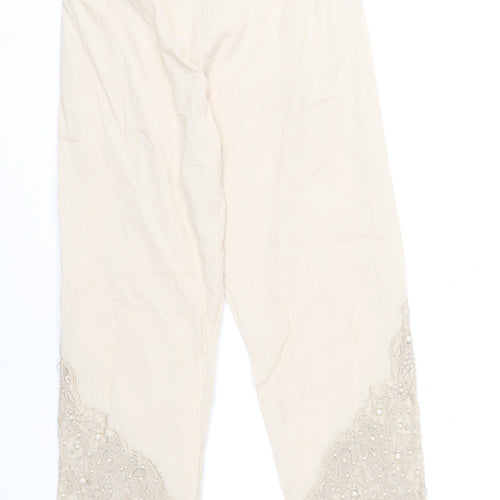 Khaadi Womens Beige Embroidered Cotton Trousers Size 12