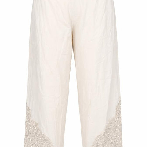 Khaadi Womens Beige Embroidered Cotton Trousers Size 12