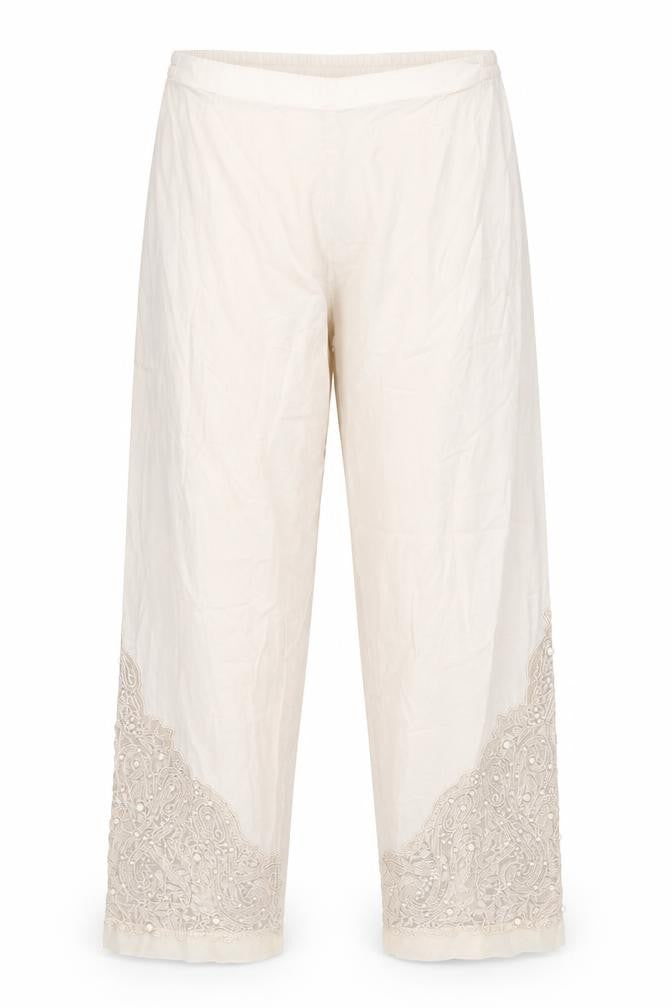 Khaadi Womens Beige Embroidered Cotton Trousers Size 12