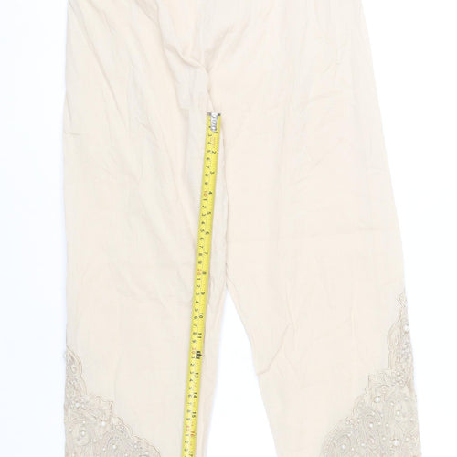 Khaadi Womens Beige Embroidered Cotton Trousers Size 12