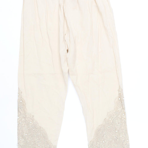 Khaadi Womens Beige Embroidered Cotton Trousers Size 12