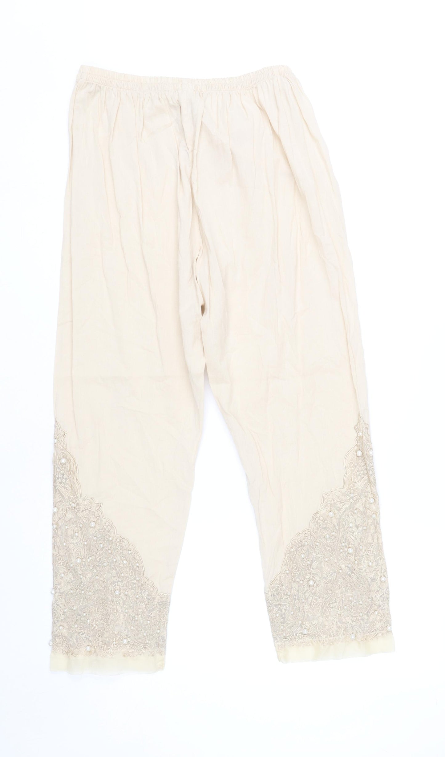 Khaadi Womens Beige Embroidered Cotton Trousers Size 12