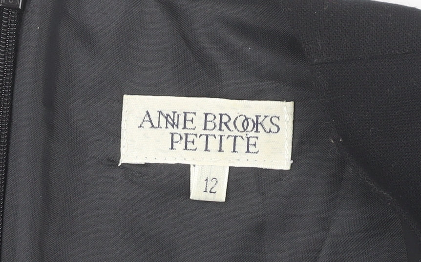 Anne Brooks Petite Womens Black Sheath Dress Size 12 Knee Length