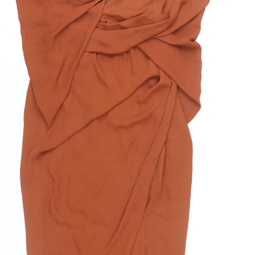 ASOS DESIGN Women Brown Size 8 Midi Bodycon Strappy V-Neck Dress