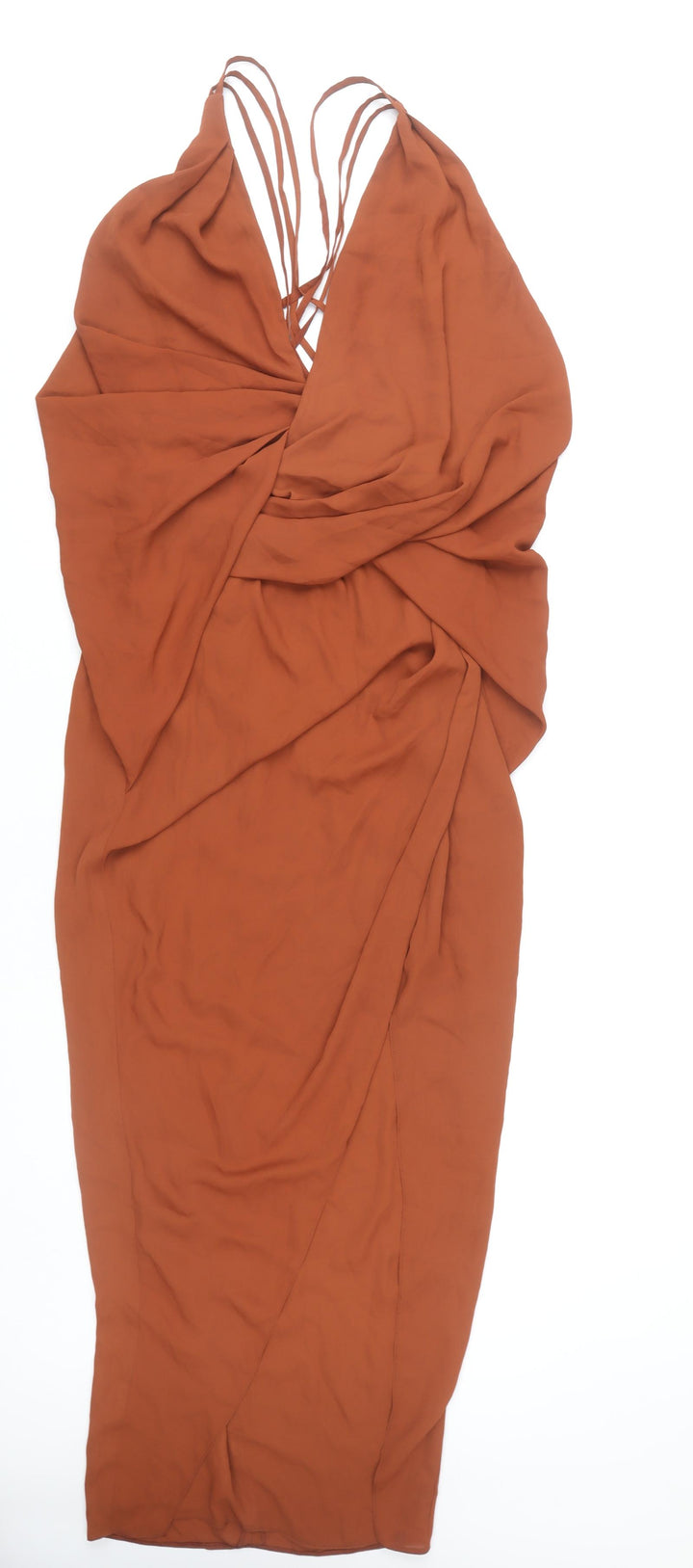 ASOS DESIGN Women Brown Size 8 Midi Bodycon Strappy V-Neck Dress