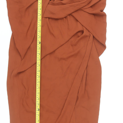 ASOS DESIGN Women Brown Size 8 Midi Bodycon Strappy V-Neck Dress