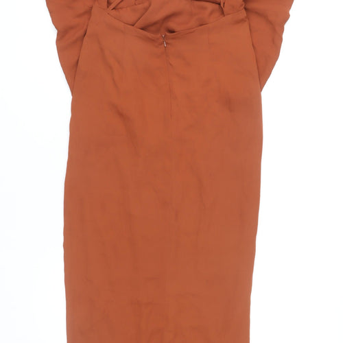 ASOS DESIGN Women Brown Size 8 Midi Bodycon Strappy V-Neck Dress