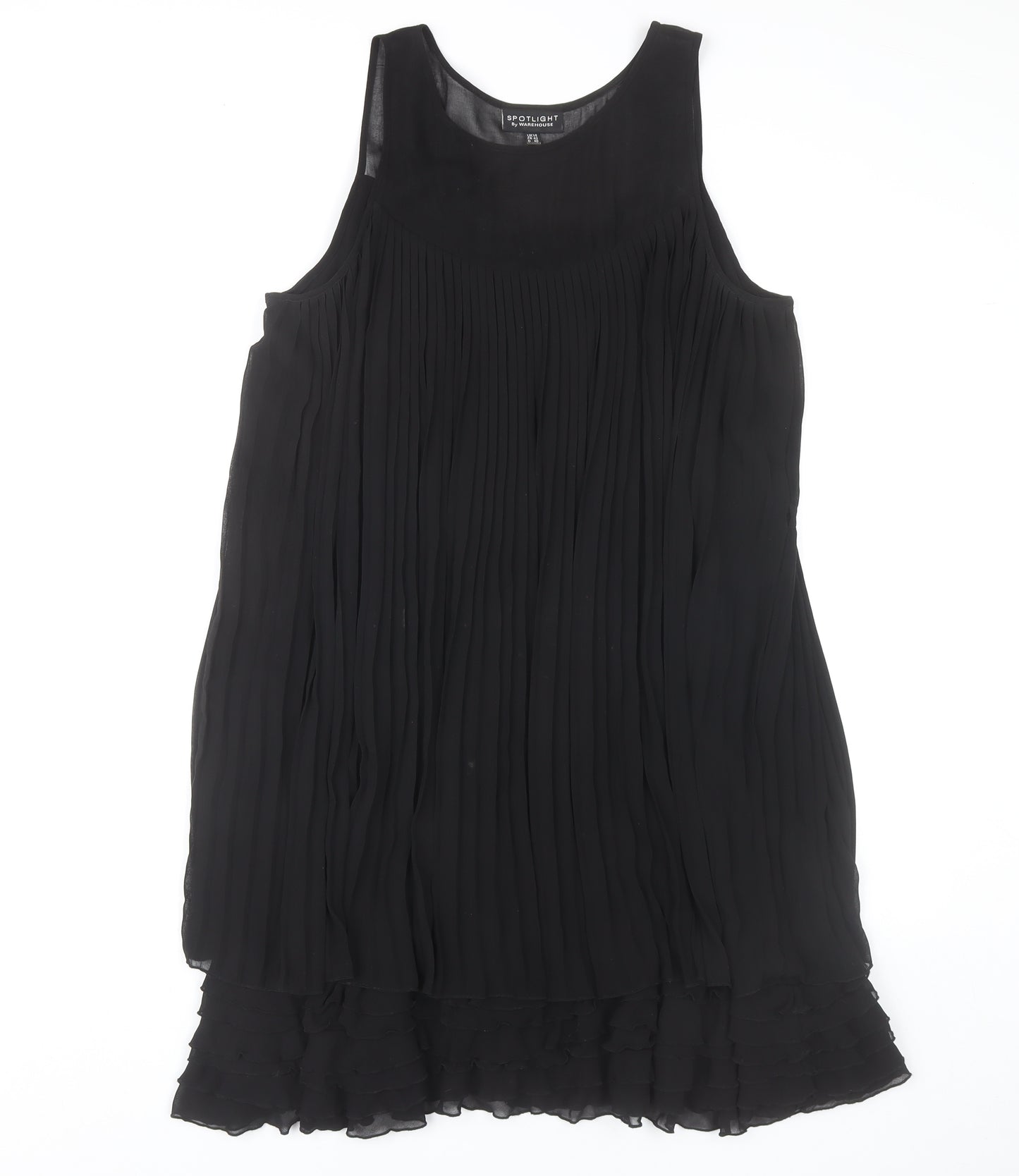 Warehouse Women’s Black Pleated Knee Length Shift Dress Size 14