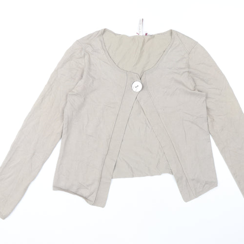 White Stuff Women’s Beige Cotton Blend Cardigan Size 12 Scoop Neck