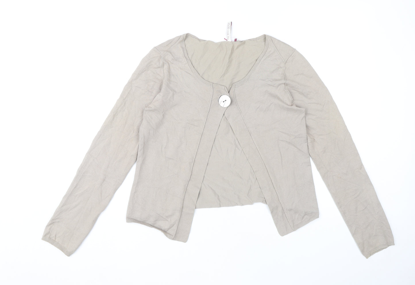 White Stuff Women’s Beige Cotton Blend Cardigan Size 12 Scoop Neck