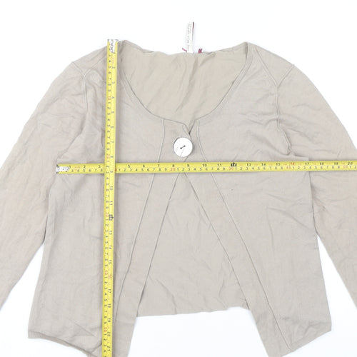 White Stuff Women’s Beige Cotton Blend Cardigan Size 12 Scoop Neck