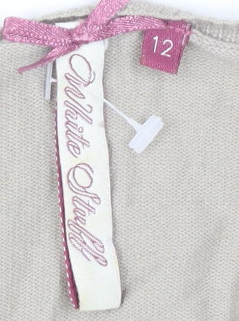 White Stuff Women’s Beige Cotton Blend Cardigan Size 12 Scoop Neck