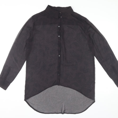 Zara Women Black Paisley Button-Up Chiffon Shirt Size 10