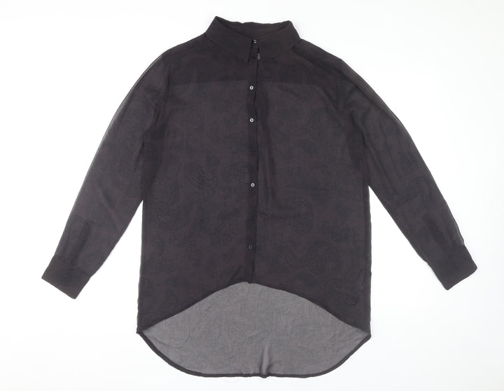 Zara Women Black Paisley Button-Up Chiffon Shirt Size 10