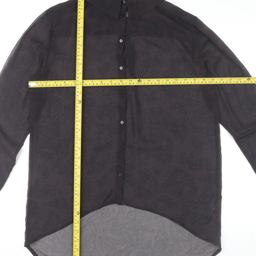 Zara Women Black Paisley Button-Up Chiffon Shirt Size 10