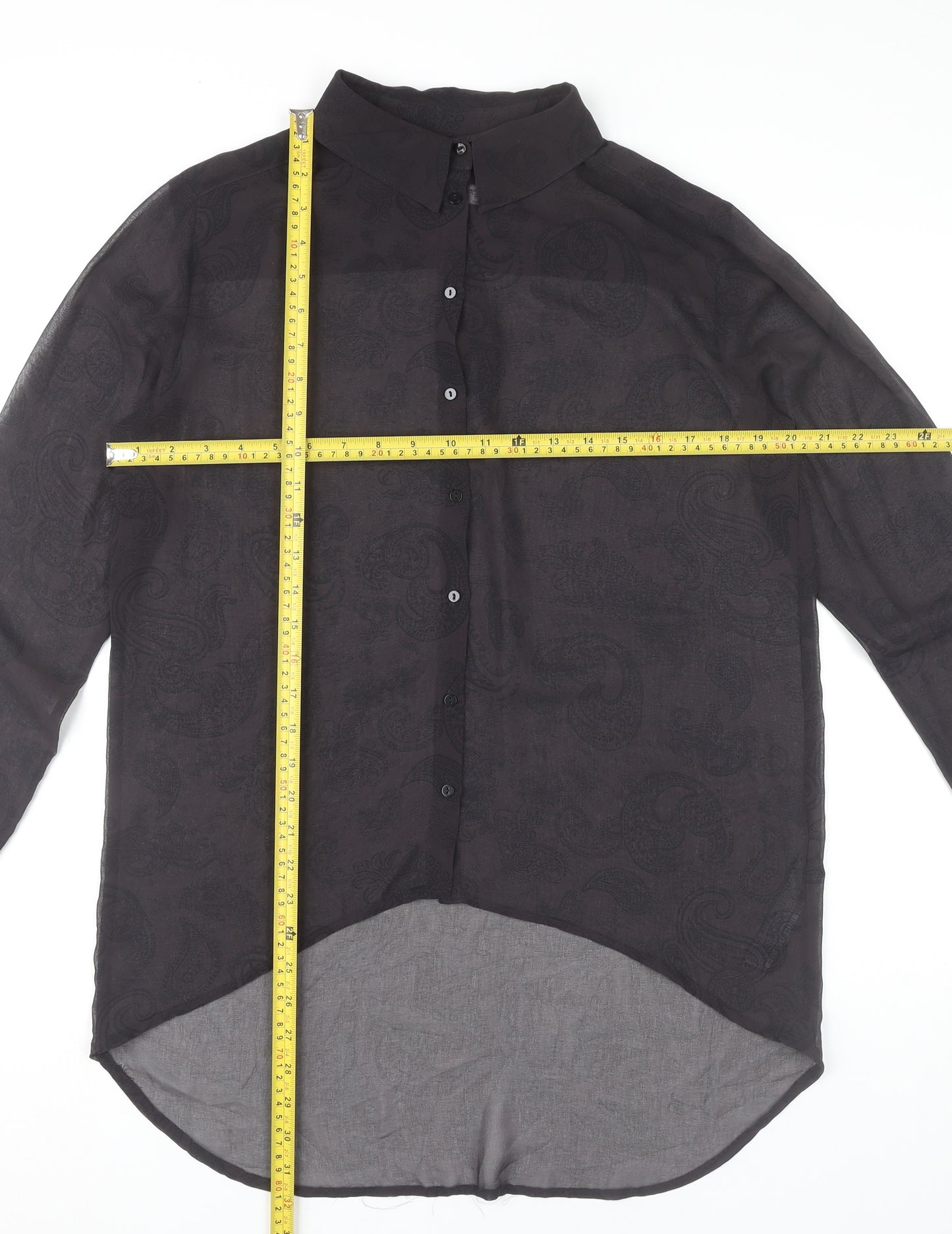 Zara Women Black Paisley Button-Up Chiffon Shirt Size 10