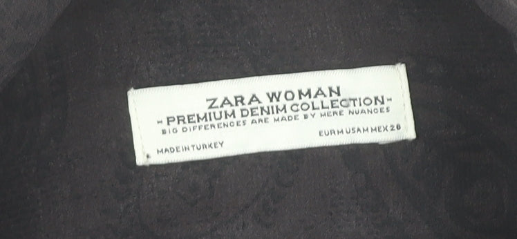 Zara Women Black Paisley Button-Up Chiffon Shirt Size 10