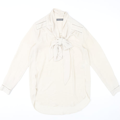 Mint Velvet Women’s Ivory Blouse Size 8 Bow Neck Long Sleeve
