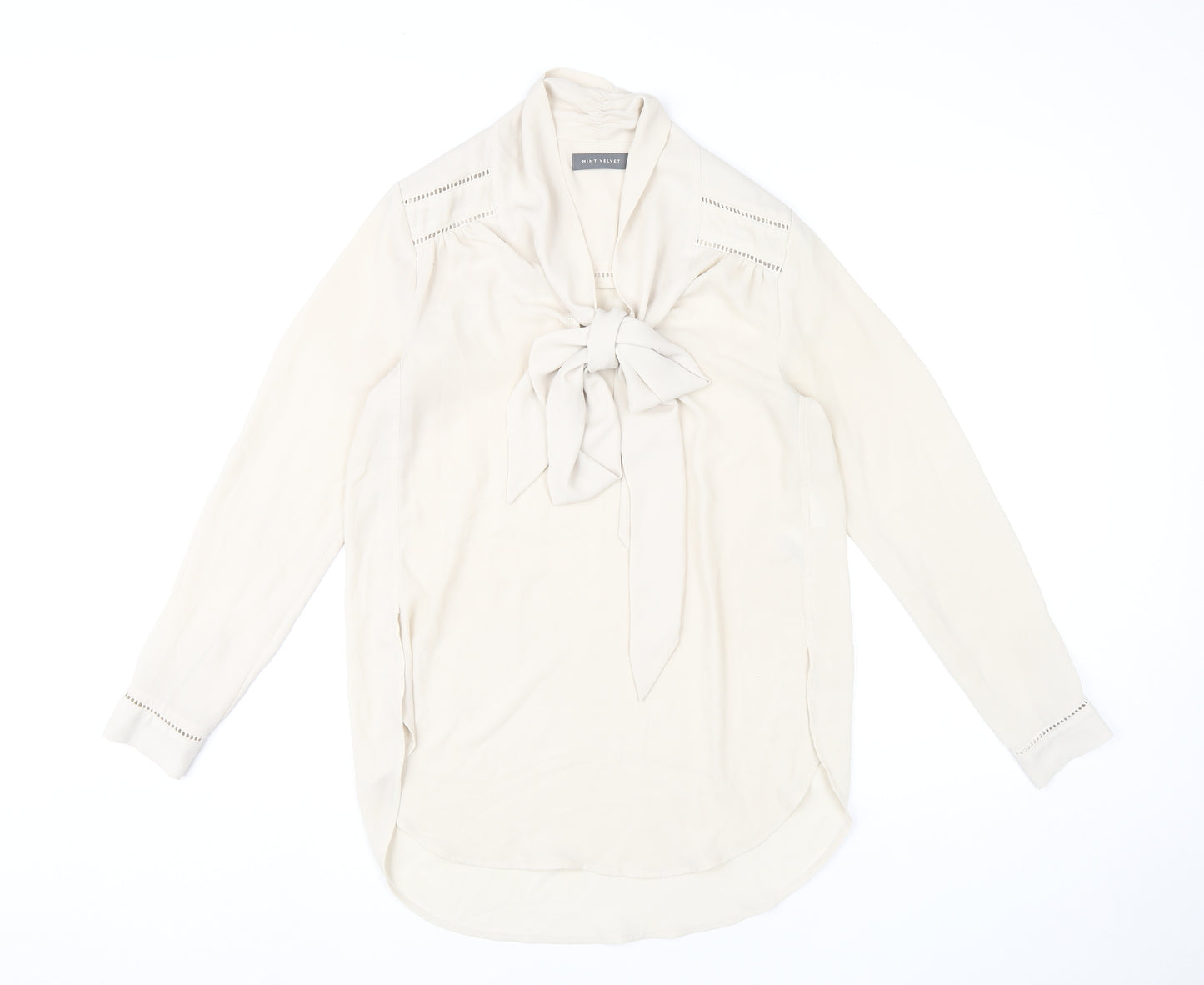Mint Velvet Women’s Ivory Blouse Size 8 Bow Neck Long Sleeve