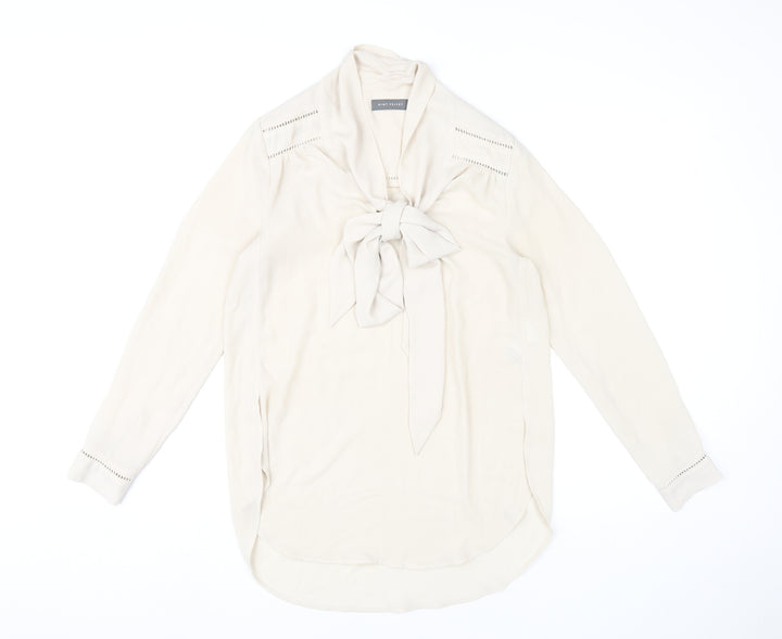 Mint Velvet Women’s Ivory Blouse Size 8 Bow Neck Long Sleeve