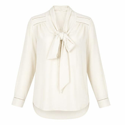 Mint Velvet Women’s Ivory Blouse Size 8 Bow Neck Long Sleeve