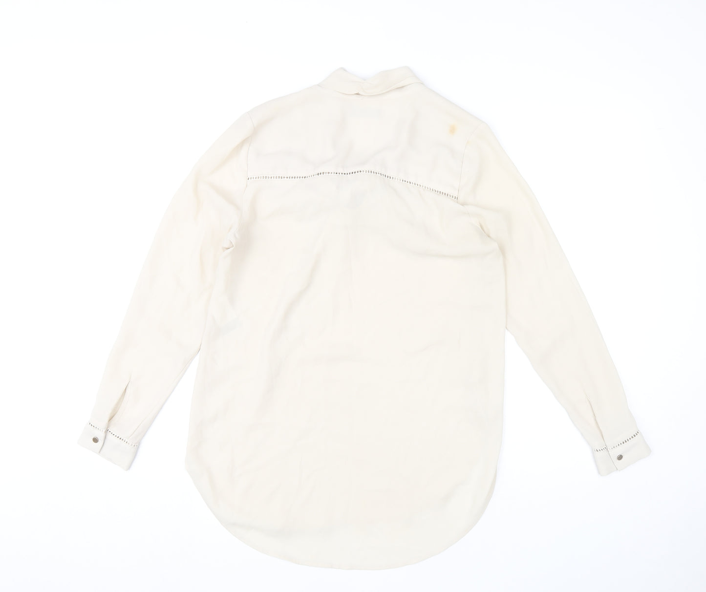 Mint Velvet Women’s Ivory Blouse Size 8 Bow Neck Long Sleeve
