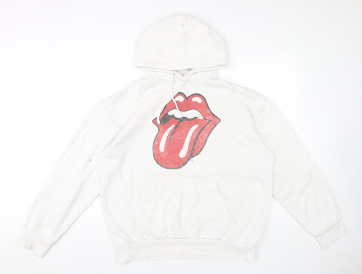 Pull&Bear Women’s White Hoodie XL The Rolling Stones Graphic Cotton Blend