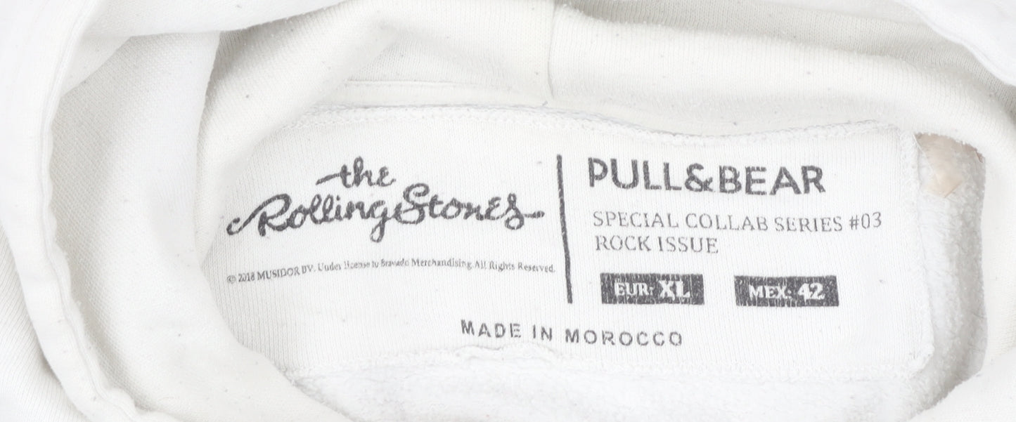 Pull&Bear Women’s White Hoodie XL The Rolling Stones Graphic Cotton Blend