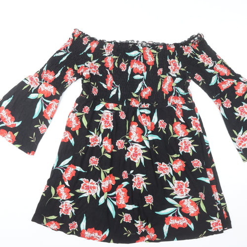 ASOS Womens Black Floral Off Shoulder Skater Dress Size 16