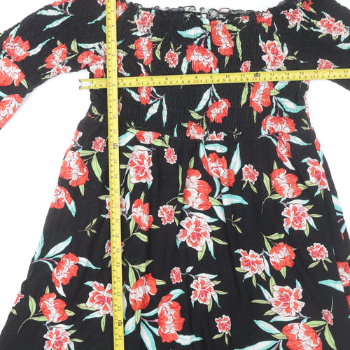 ASOS Womens Black Floral Off Shoulder Skater Dress Size 16