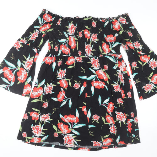 ASOS Womens Black Floral Off Shoulder Skater Dress Size 16