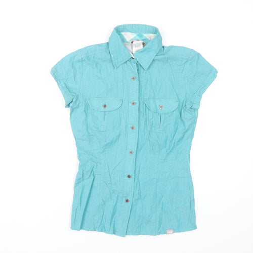 The North Face Womens Blue XS Short Sleeve Cotton Modal Button-Up Shirt