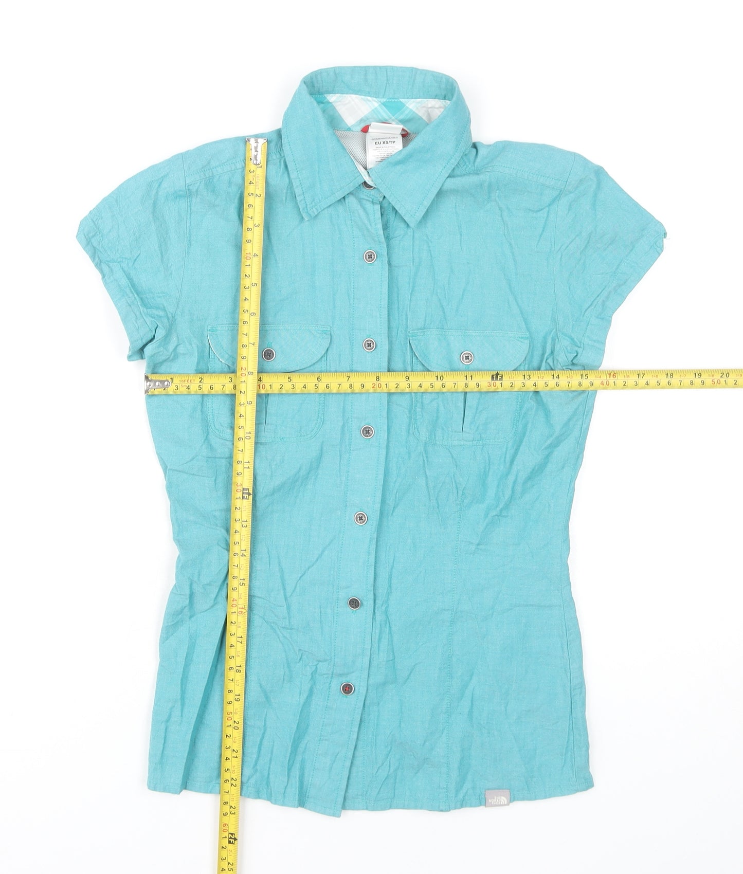 The North Face Womens Blue XS Short Sleeve Cotton Modal Button-Up Shirt