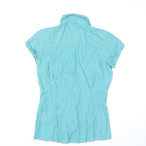 The North Face Womens Blue XS Short Sleeve Cotton Modal Button-Up Shirt