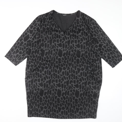 Roman Women’s Black Animal Print Shift Dress Size 16 V-Neck